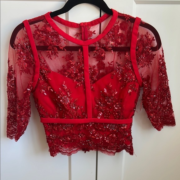 Elegant Red Lace Women's Top - Picture 2 of 5
